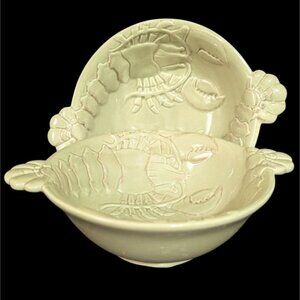 Magenta Celadon Olive Green Lobster Bowls  set of 2 Ceramic 3D Coastal Nautical